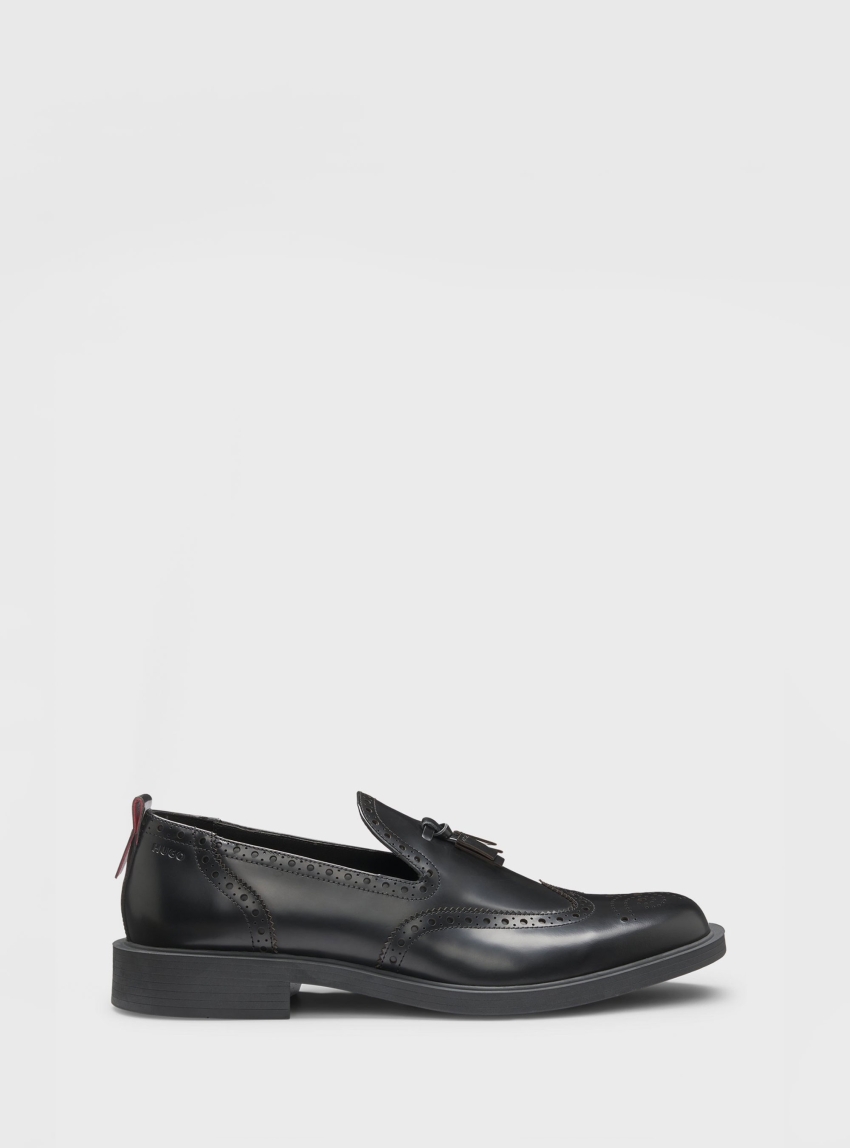 HUGO Leather Loafers With Brogue Details Lysander_loaf_bobr - Black