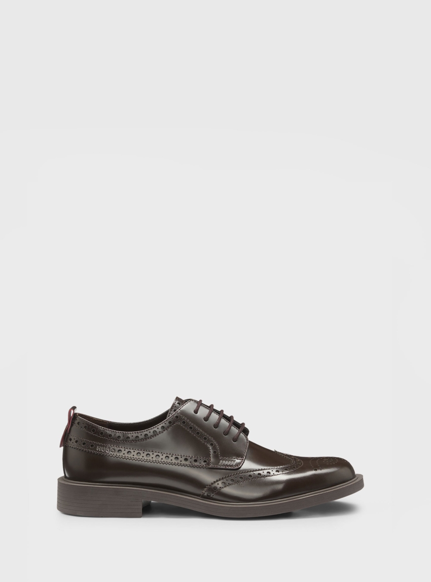 HUGO Leather Derby Shoes With Brogue Details Lysander_derb_bobr - Dark Brown