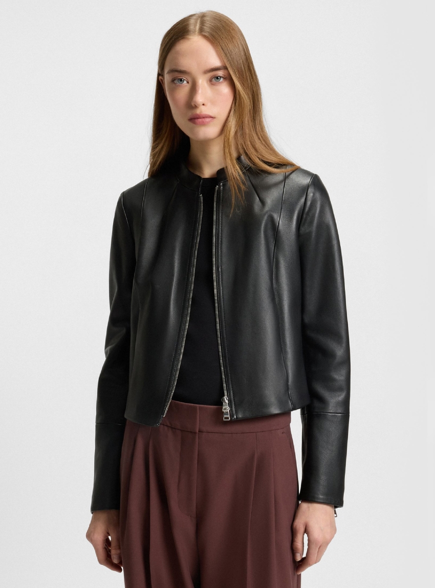 HUGO Regular-Fit Leather Jacket With Stand Collar Lasari - Black