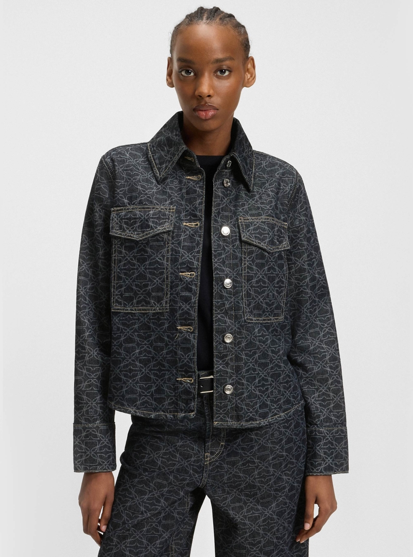 HUGO Rigid-Denim Jacket With Monogram Laser Print  Gadison - Denim