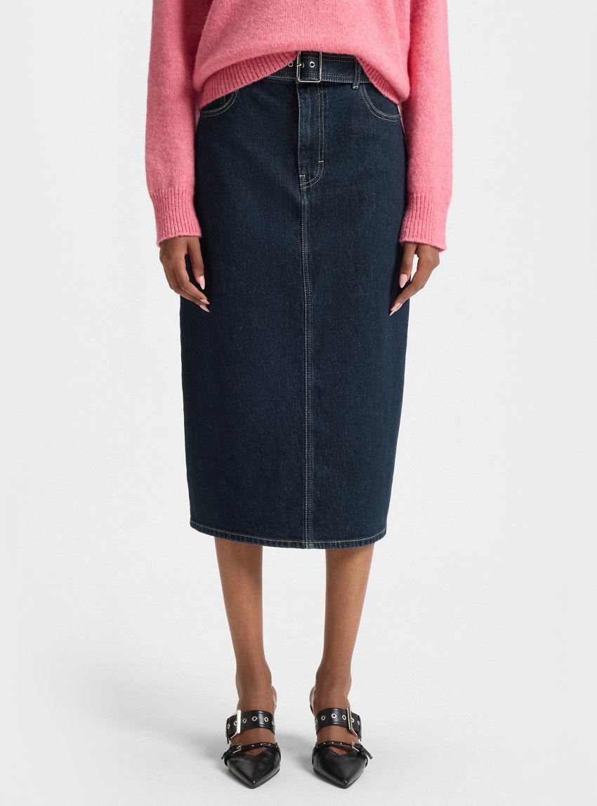 HUGO Midi-Length Denim Skirt With Buckled Belt  Gatje_2 - Dark Aged Denim