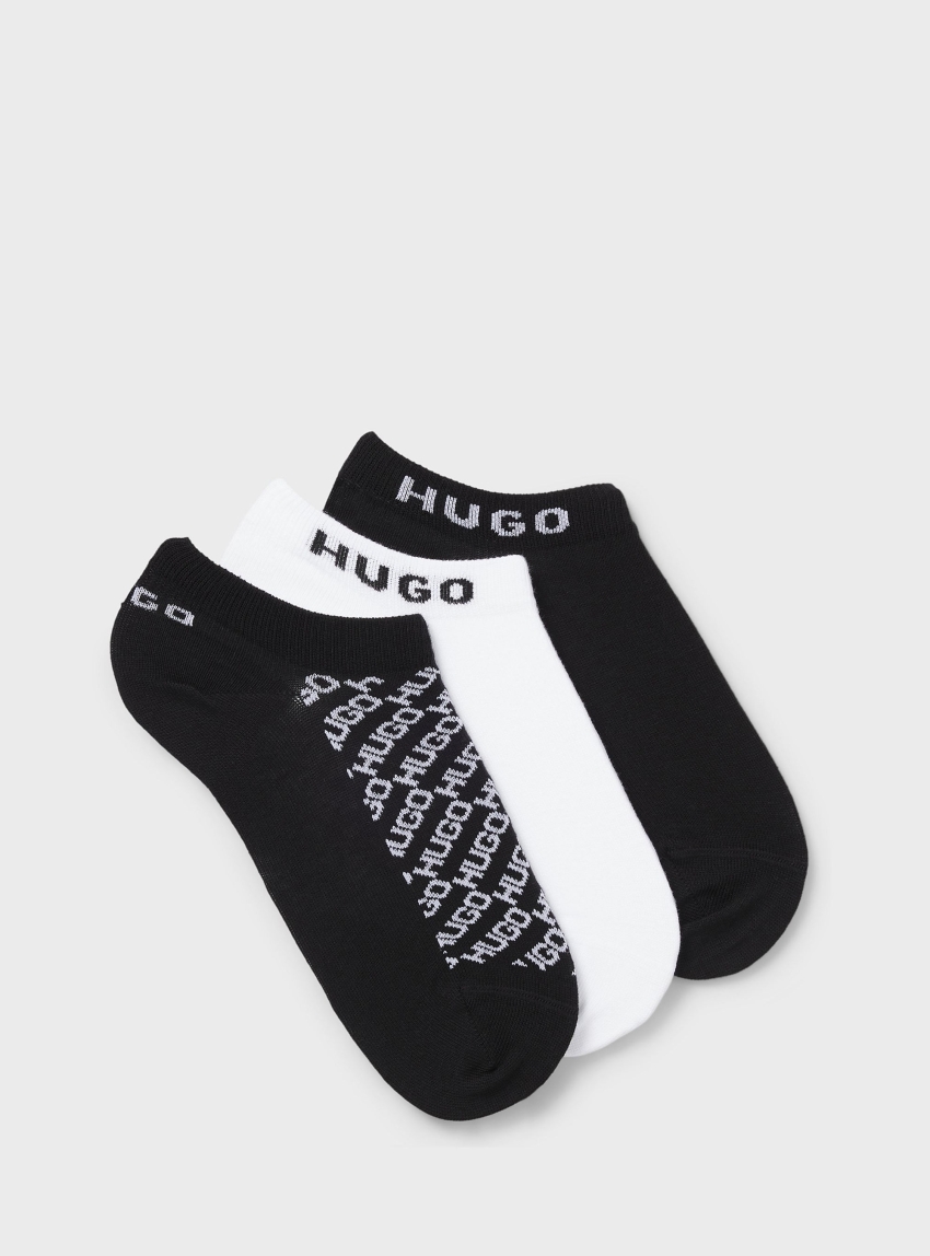 HUGO Three-Pack Of Ankle Socks With Logo Details SLANTMONO - Black