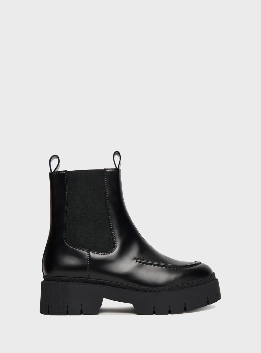 HUGO Leather Ankle Boots Kris_ChBootie_BROM - Black