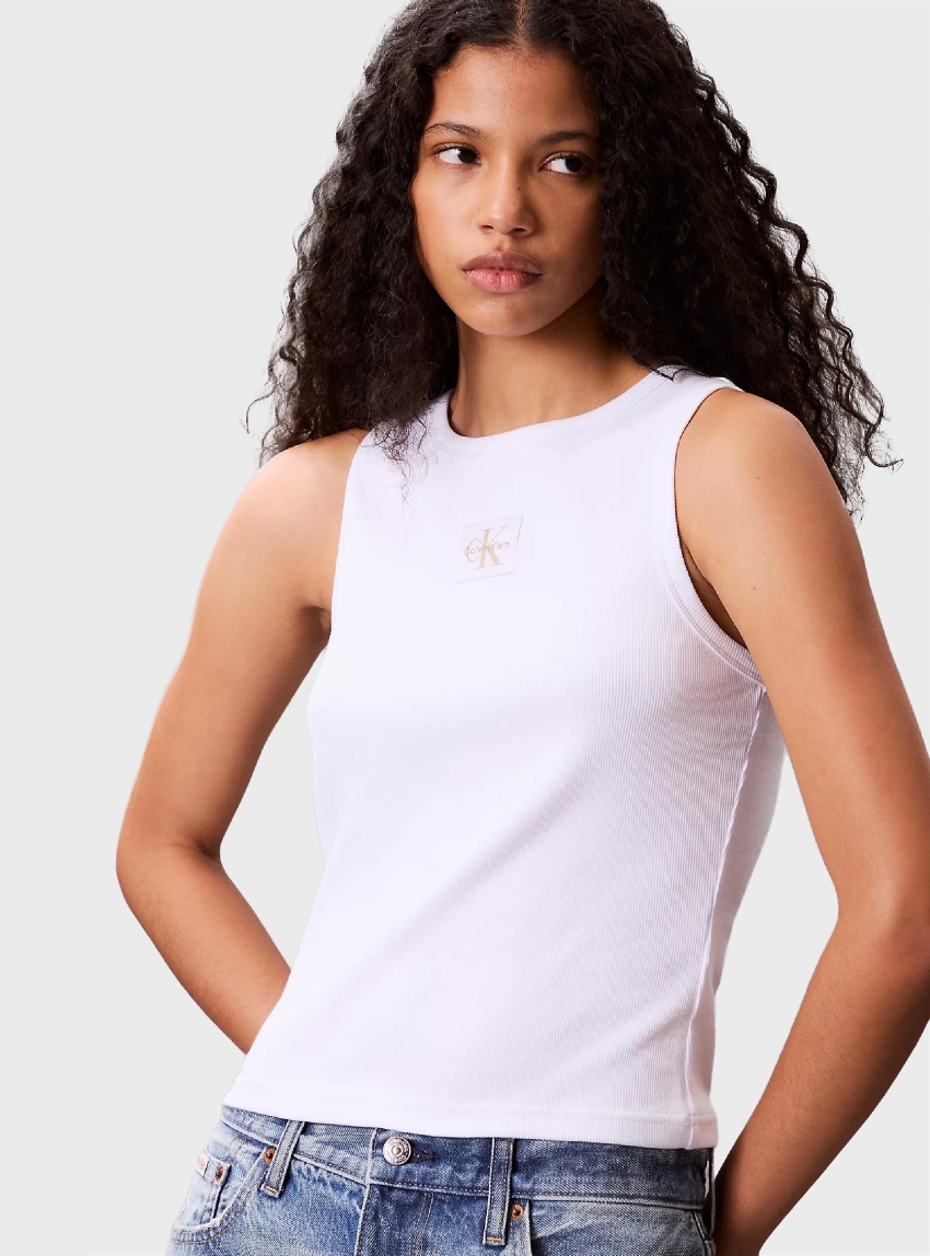 Calvin Klein Cotton Stretch Rib Tank Top - White