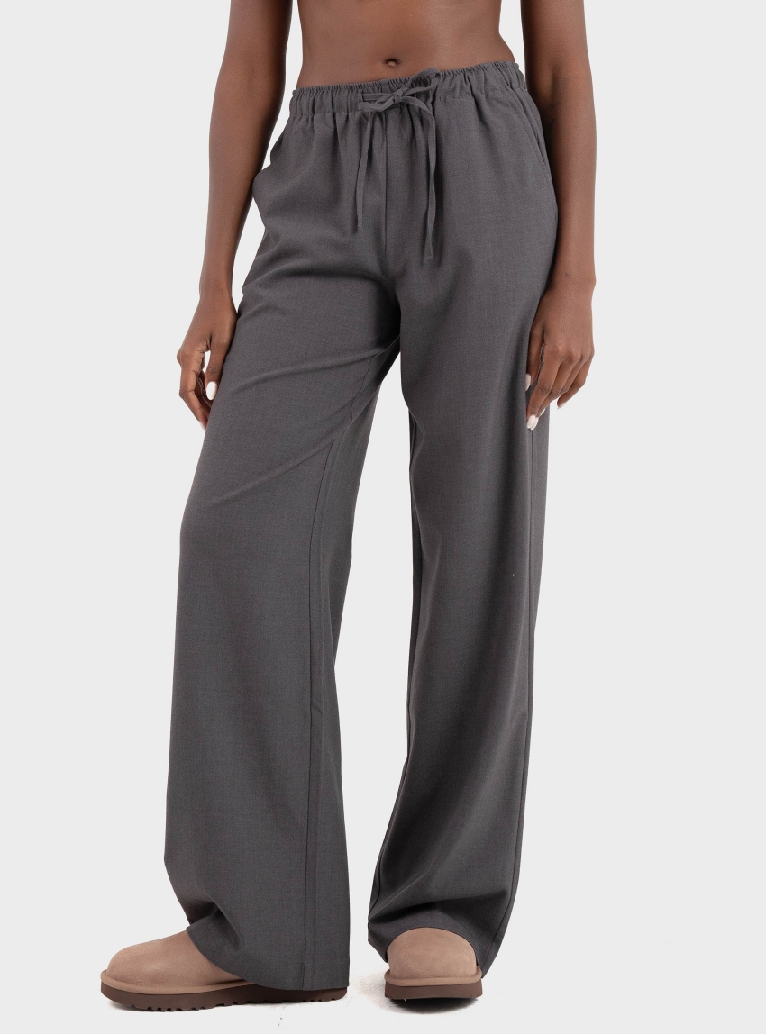 Vero Moda Milly Low Waist Wide String Pants - Dark Grey Melange