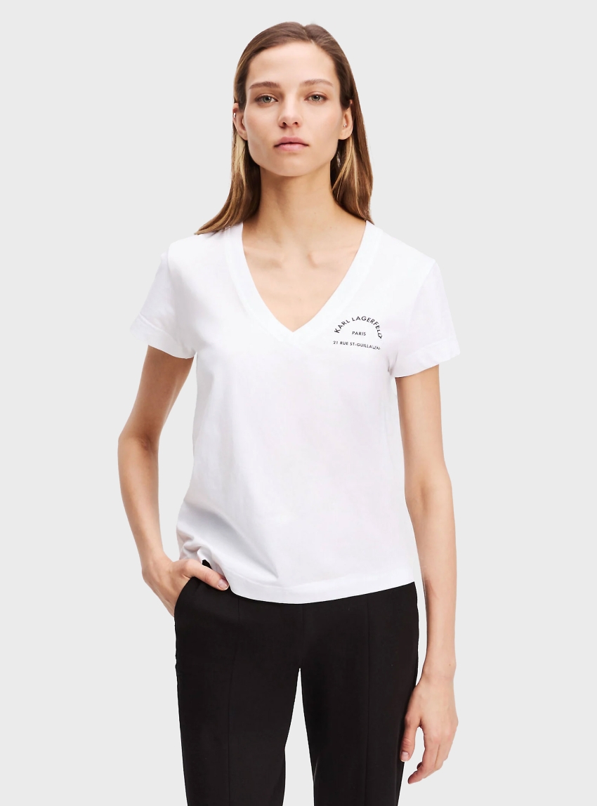 Karl Lagerfeld Rue St-Guillaume V-Neck T-Shirt - White