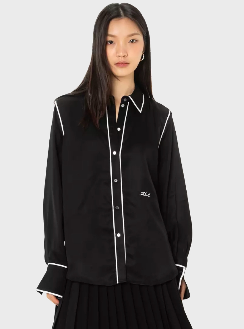 Karl Lagerfeld Contrast Piping Blouse - Black