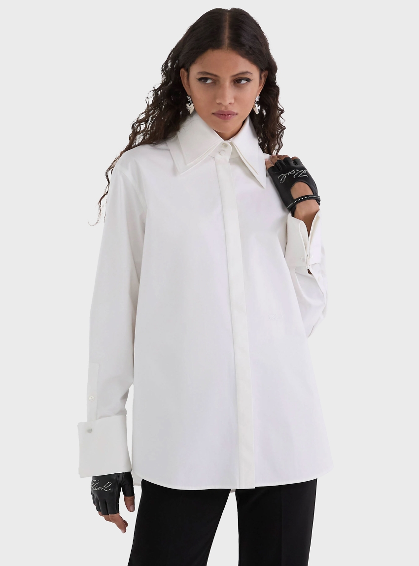 Karl Lagerfeld Double Collar Poplin Shirt - White