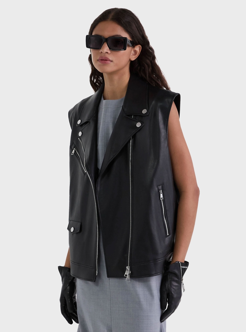 Karl Lagerfeld Faux Leather Biker Gilet - Black