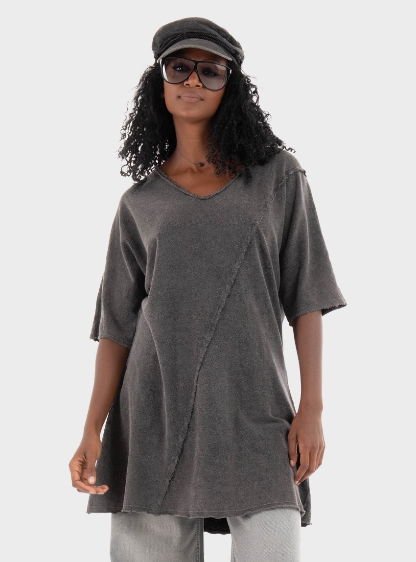 Dirty Laundry Relaxed Dress With Raw Edges - Washed Black