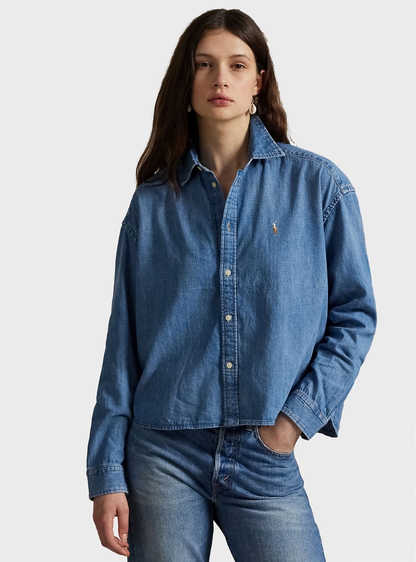 Polo Ralph Lauren Cropped Boxy Fit Shirt - Dark Aged Denim