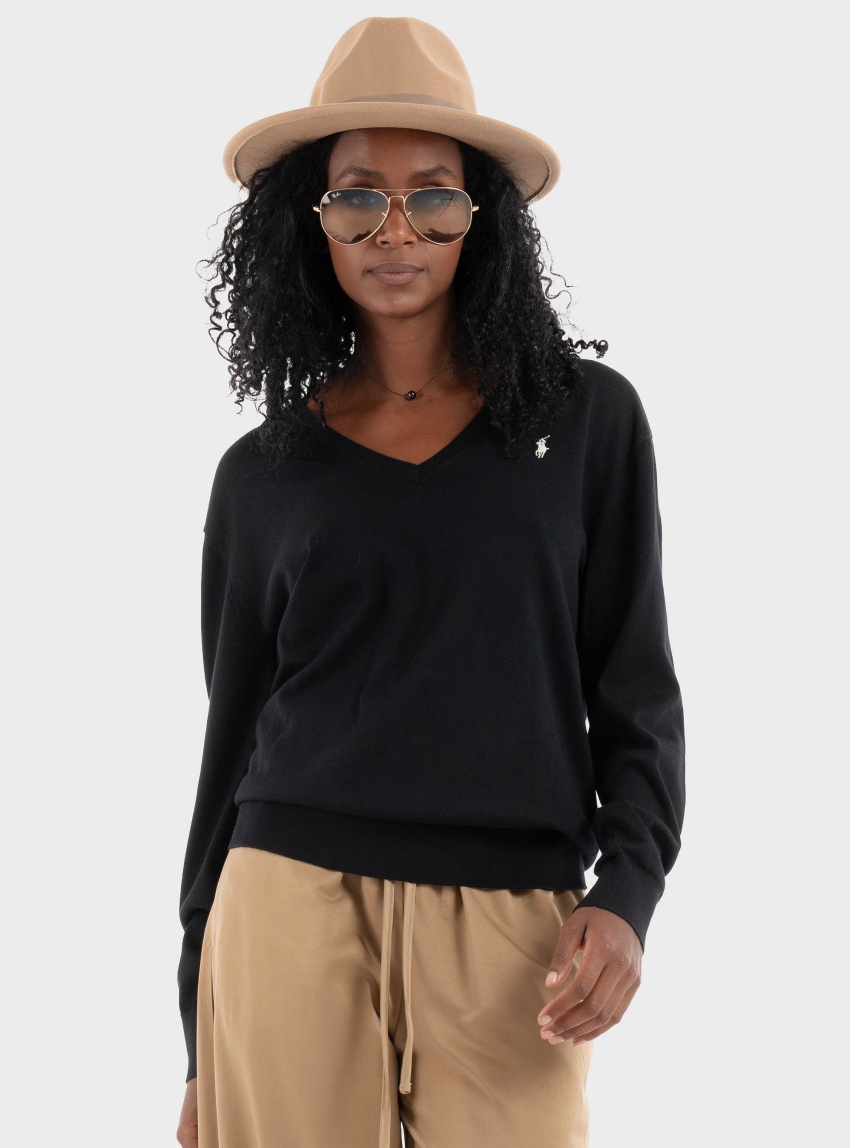 Polo Ralph Lauren Cotton V-Neck Jumper - Black