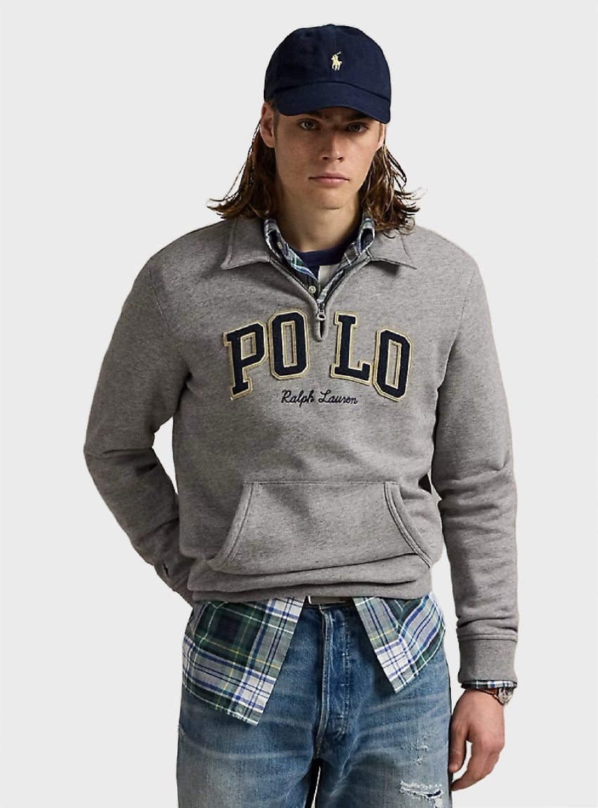 Polo Ralph Lauren Logo Fleece Quarter-Zip Sweatshirt - Dark Grey Melange 