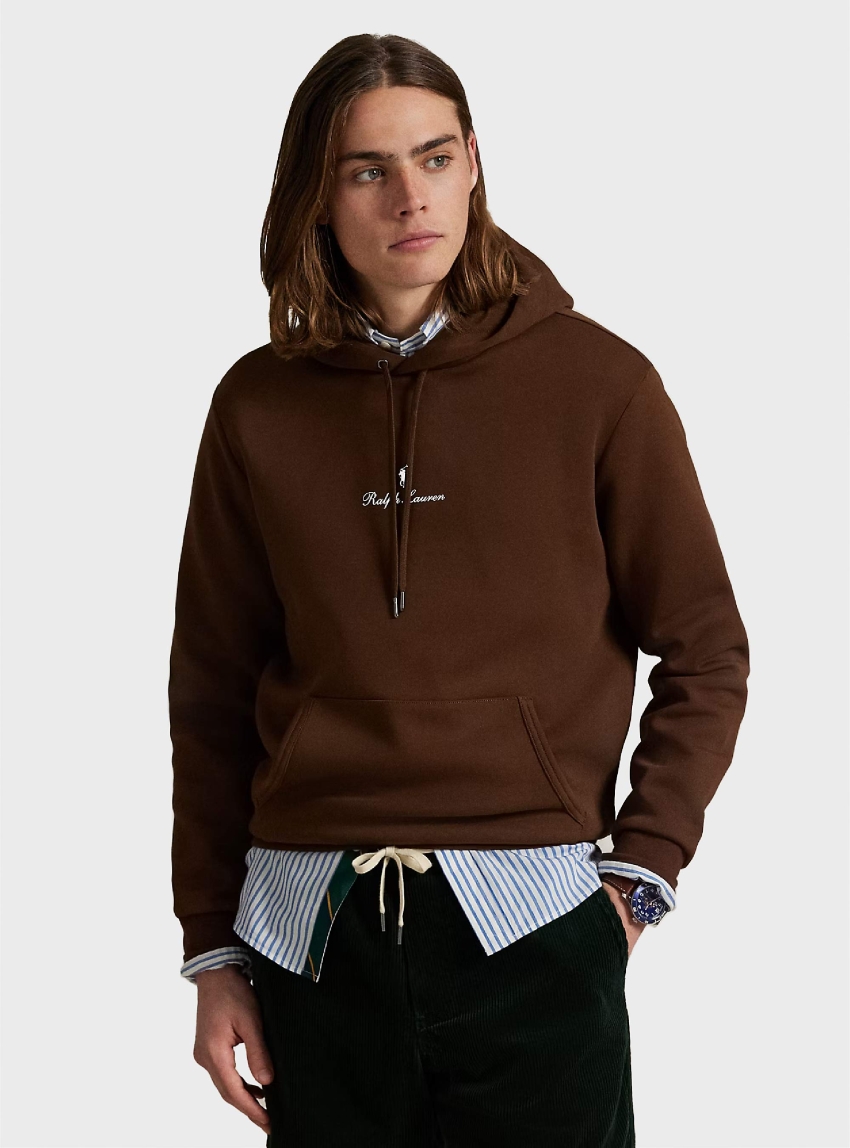 Polo Ralph Lauren Logo Double-Knit Hoodie - Dark Brown