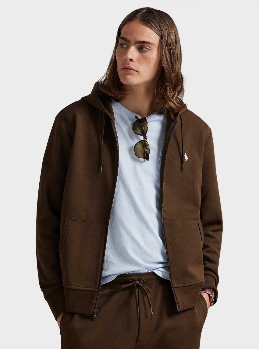 Polo Ralph Lauren Double-Knit Full-Zip Hoodie - Dark Brown