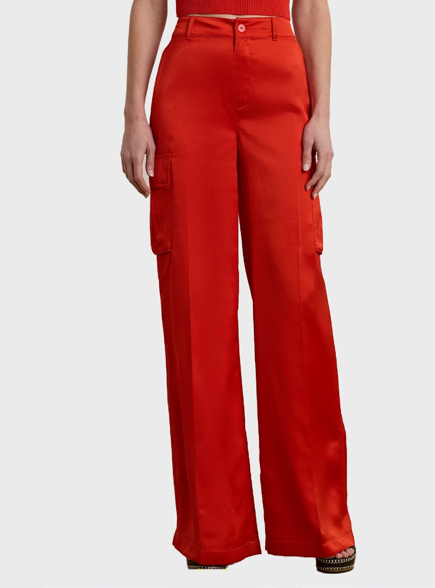 LAUREN Ralph Lauren Satin Charmeuse Wide-Leg Cargo Trousers - Red
