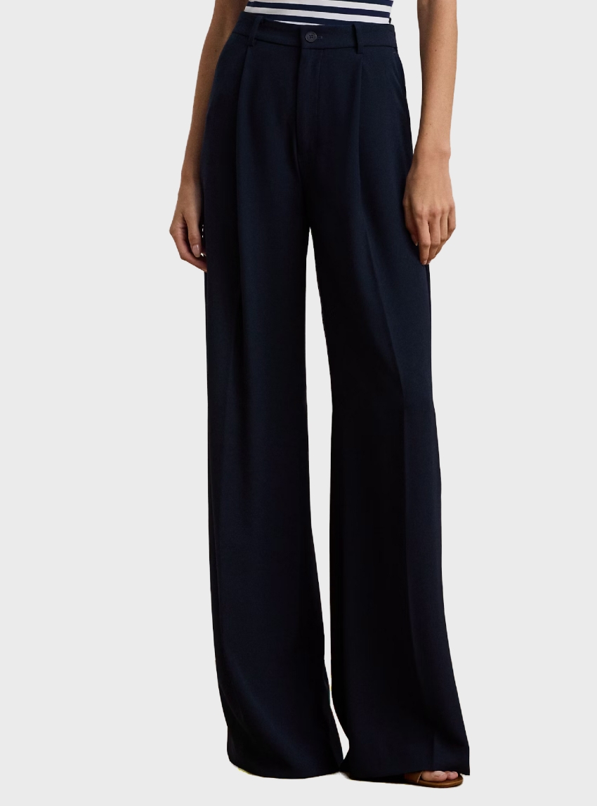LAUREN Ralph Lauren Double-Faced Georgette Wide-Leg Trousers - Navy