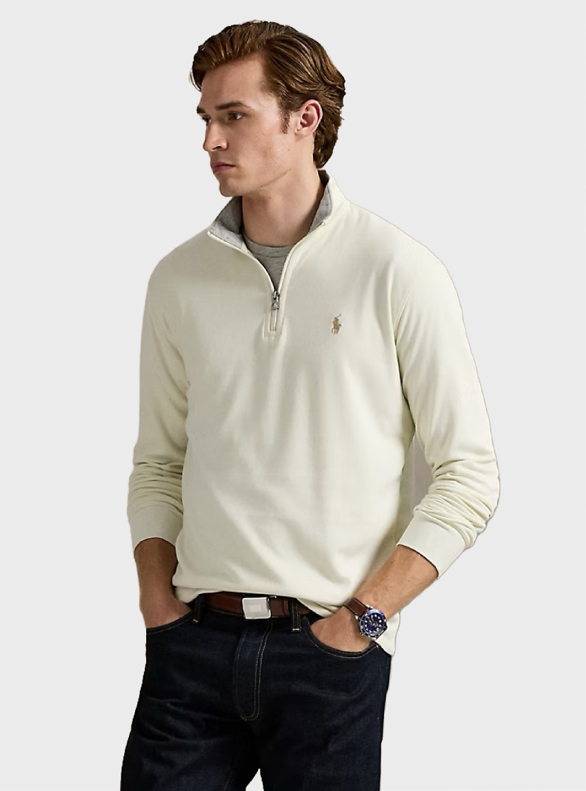 Polo Ralph Lauren Luxury Jersey Quarter-Zip Pullover - Cream