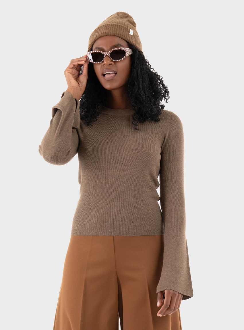 Only Tara Rib O-Neck Knit - Brown