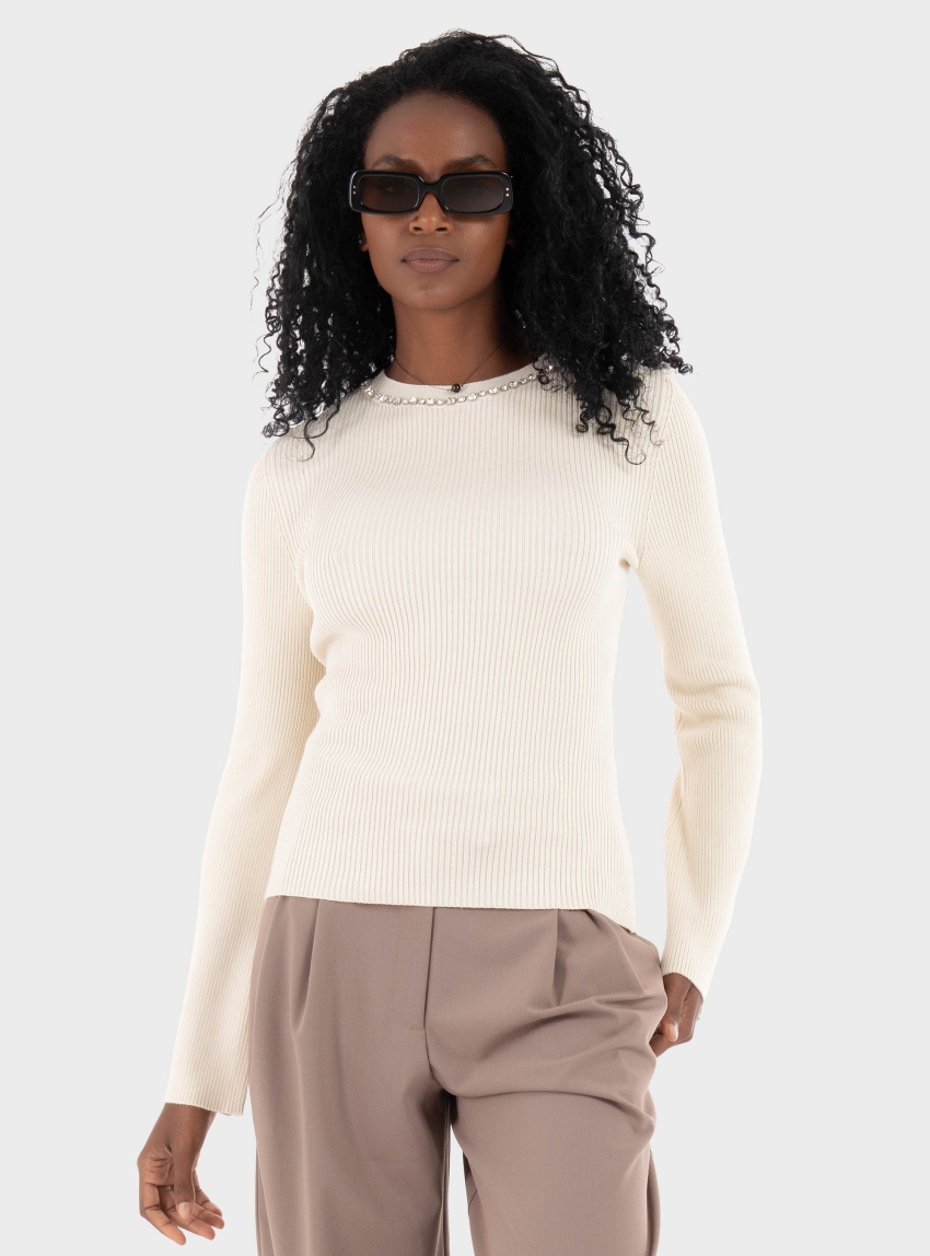 Only Natascha Bling O-Neck Knit - Ecru