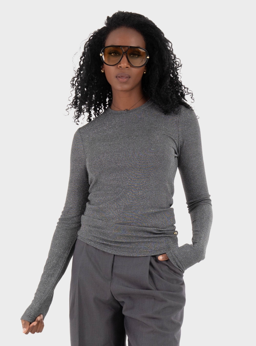 Only Lena O-Neck Glitter Rib Top - Grey