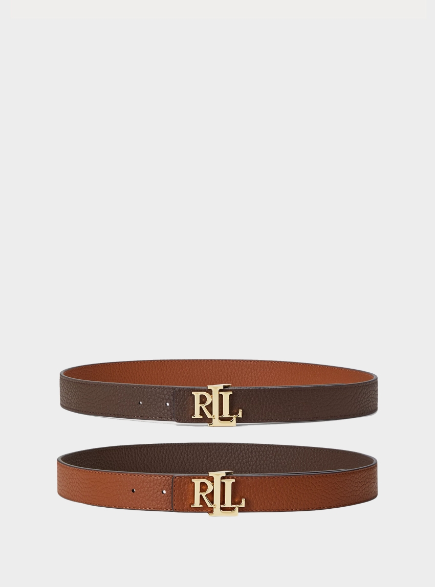 Polo Ralph Lauren Logo Reversible Pebbled Leather Belt - Dark Brown