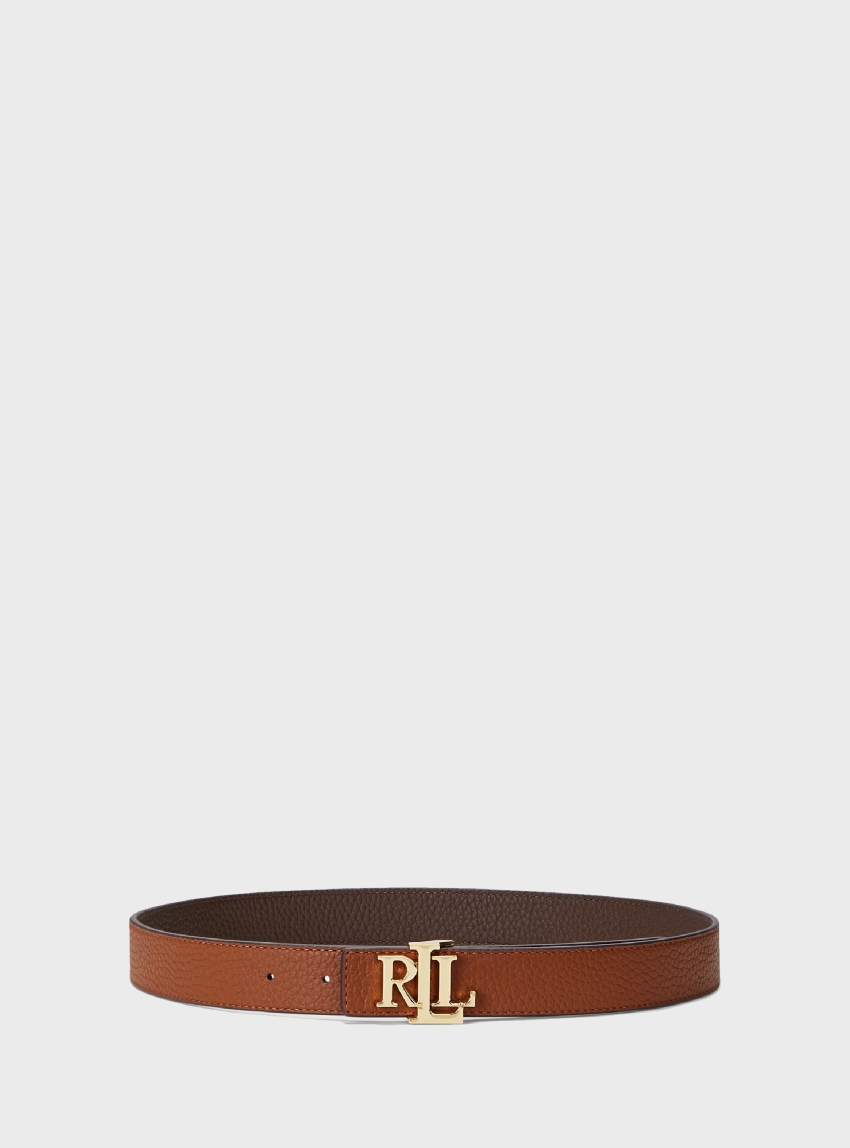 Polo Ralph Lauren Logo Reversible Pebbled Leather Belt - Dark Brown