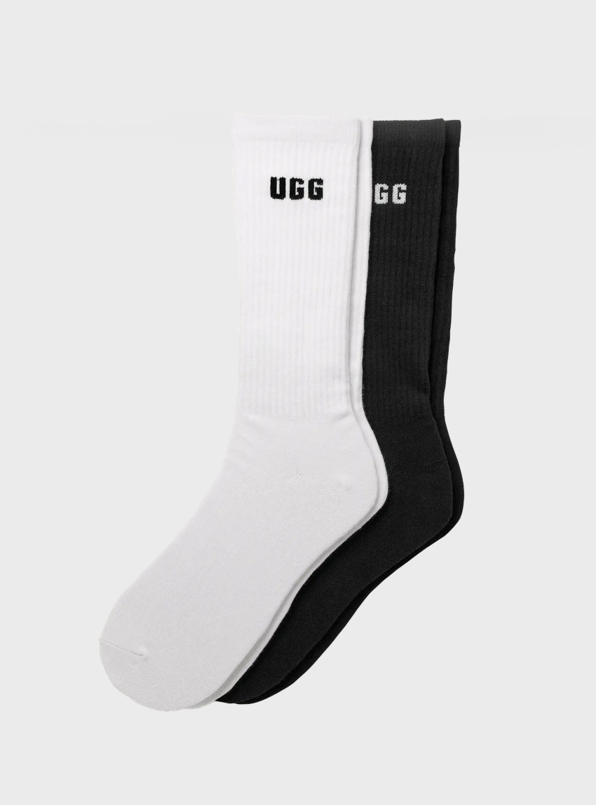 UGG Leander Logo Crew 2 Pack Socks - Black & White