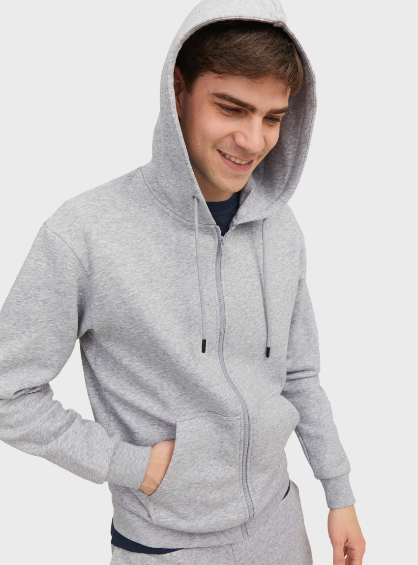 Jack & Jones Bradley Sweat Zip Hoodie - Light Grey Melange