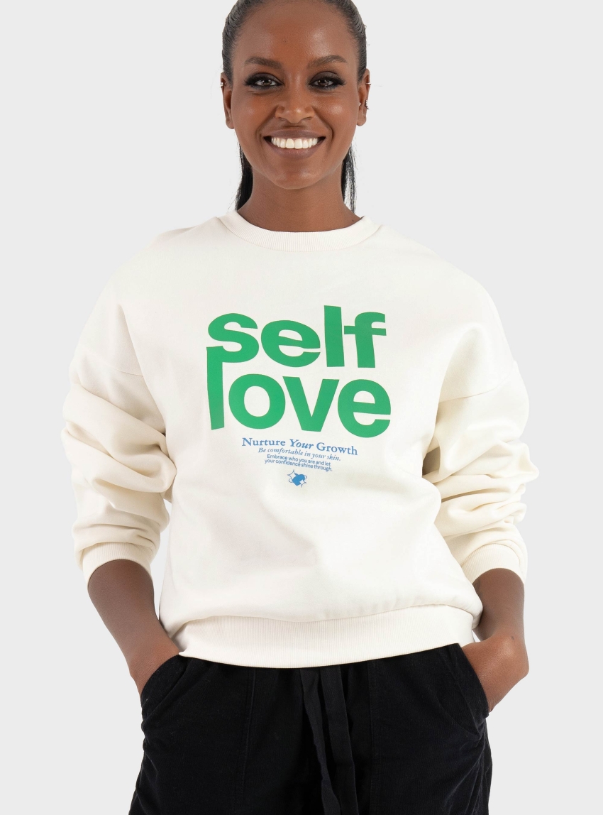 JJXX Mimi Relaxed Print Crew Sweater - Off White