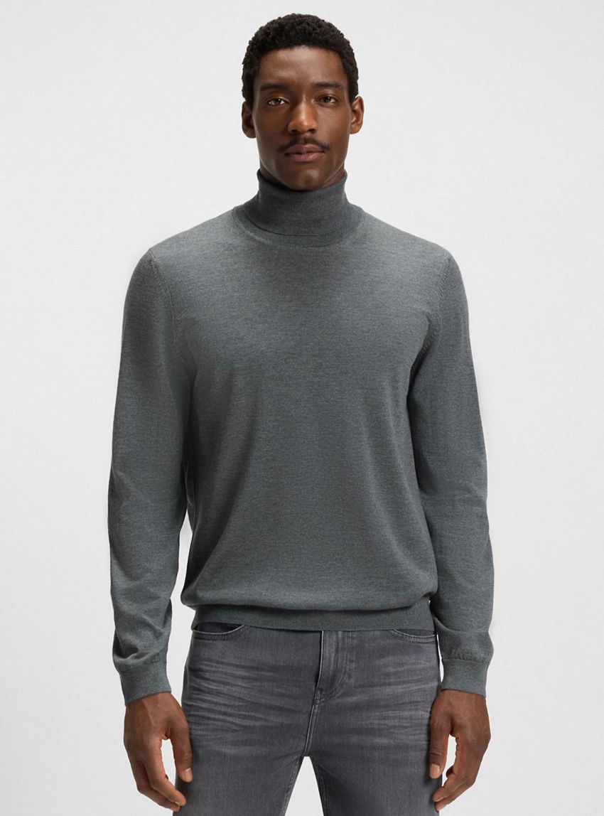 BOSS Regular-Fit Rollneck Sweater In Merino Wool Musso-P - Grey