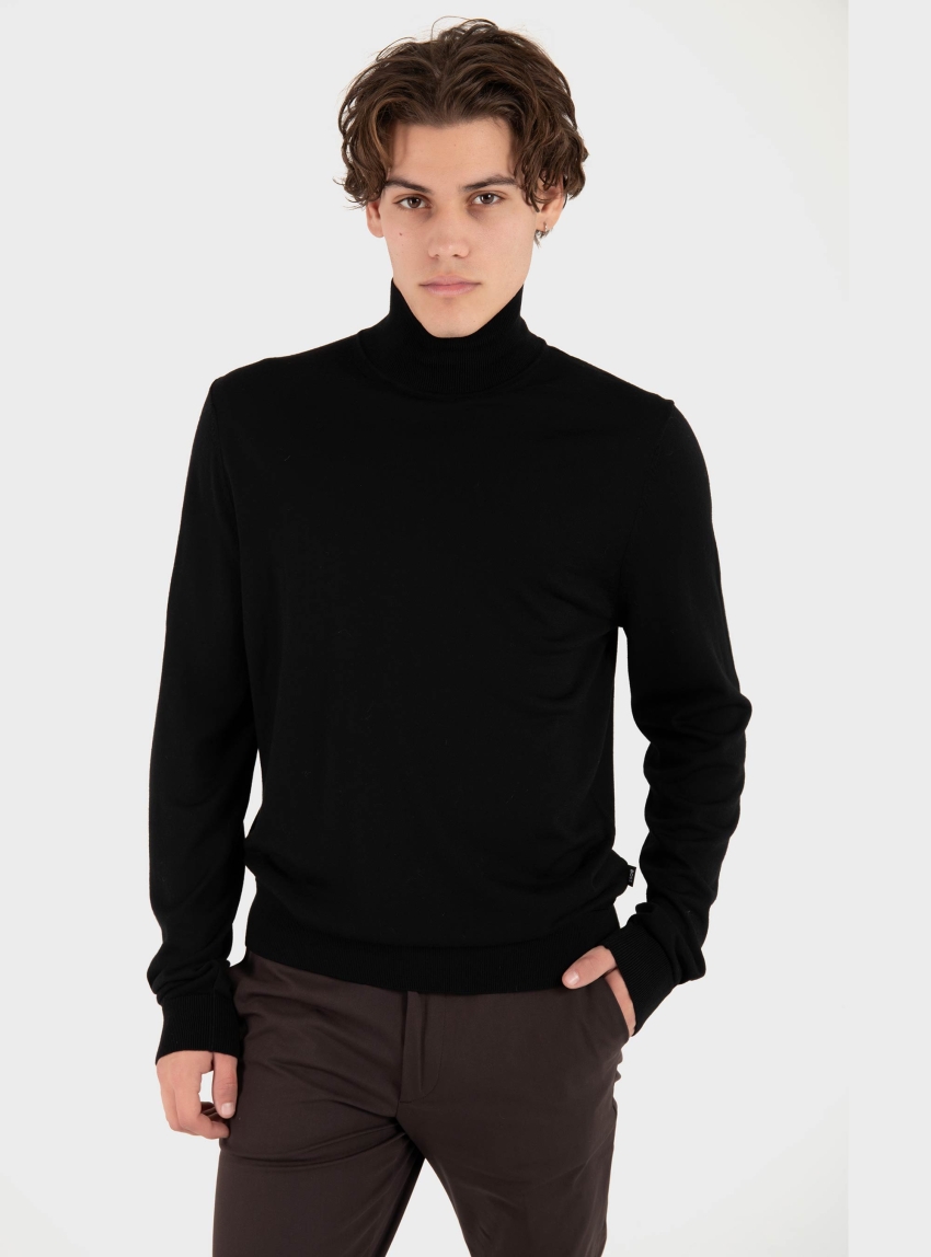 BOSS Regular Fit Knit In Wool And Silk Blend H-Helixon - Black