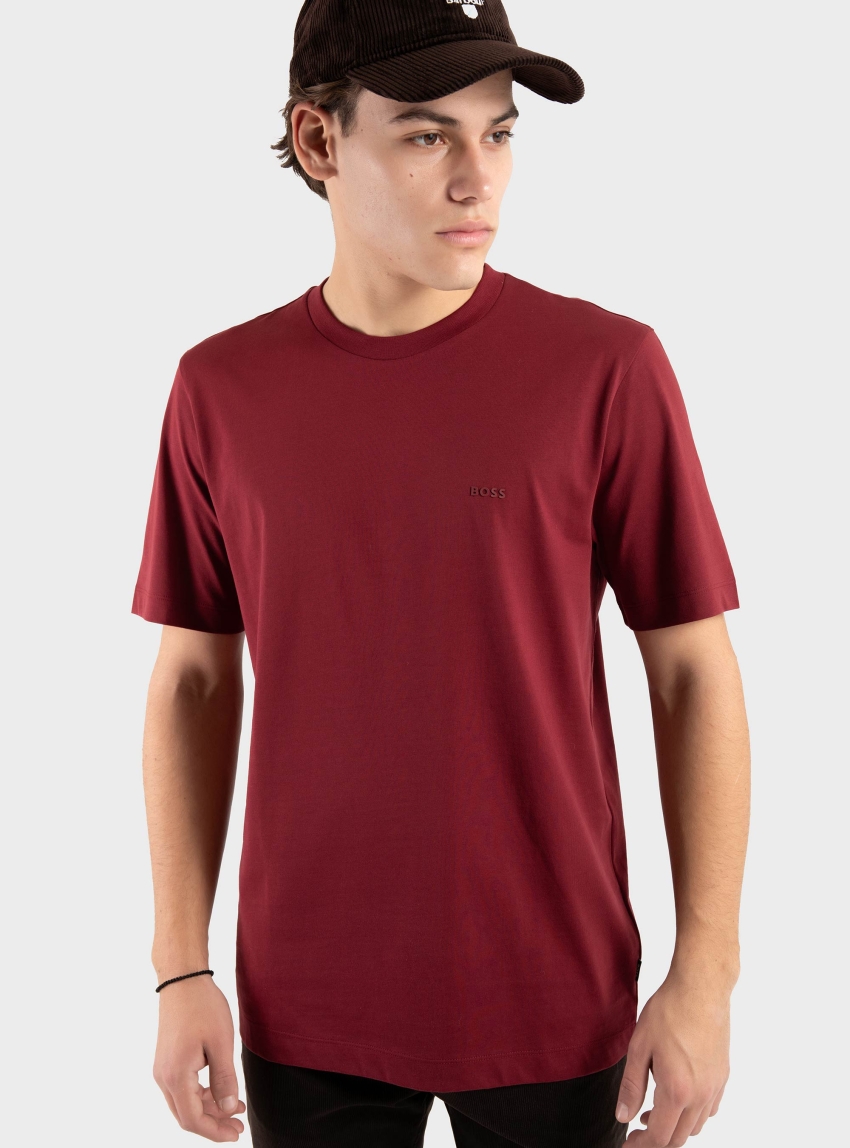 BOSS Regular Fit Logo Detail T-Shirt Thompson 01 - Bordeaux