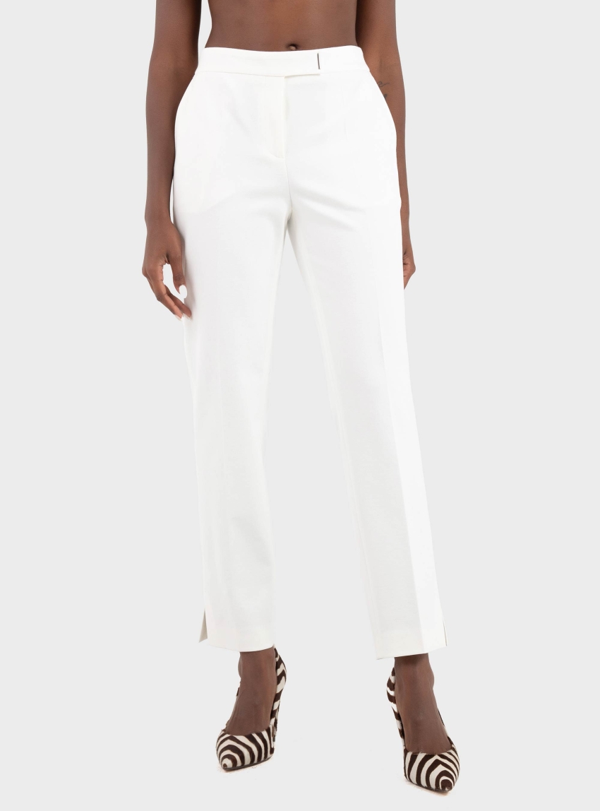 BOSS Slim-Fit Trousers In Stretch Punto Milano Fabric Tapria-Crop - Ecru