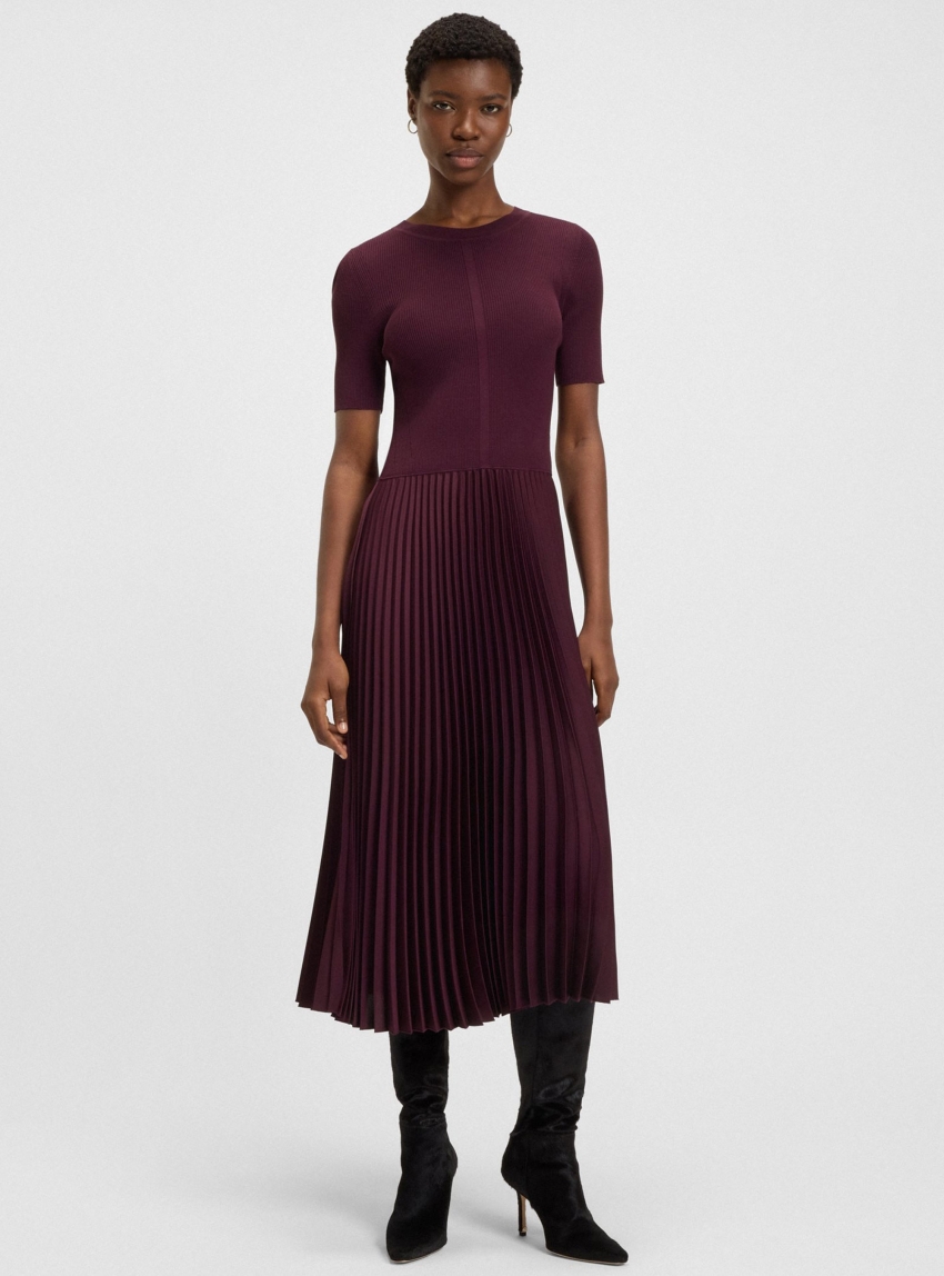 BOSS Mixed-Material Dress With Plissé Skirt Fadridi - Purple
