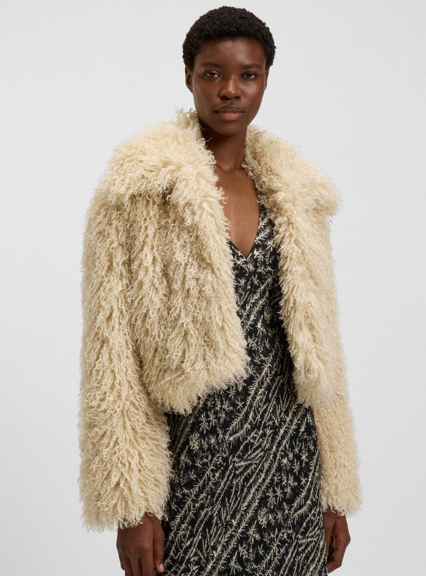 BOSS Faux Fur Jacket C_Cefura - Beige