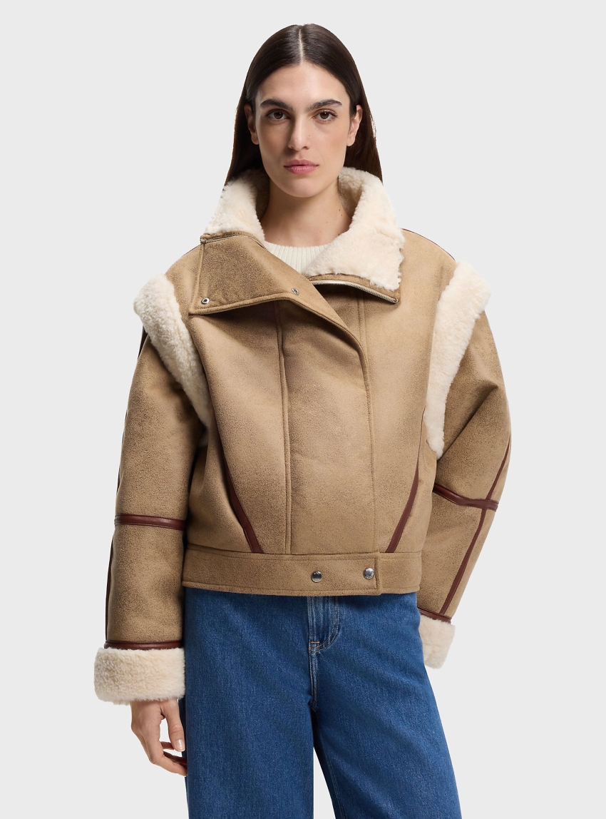 BOSS Faux Leather Jacket C_Cheerlea - Dark Beige