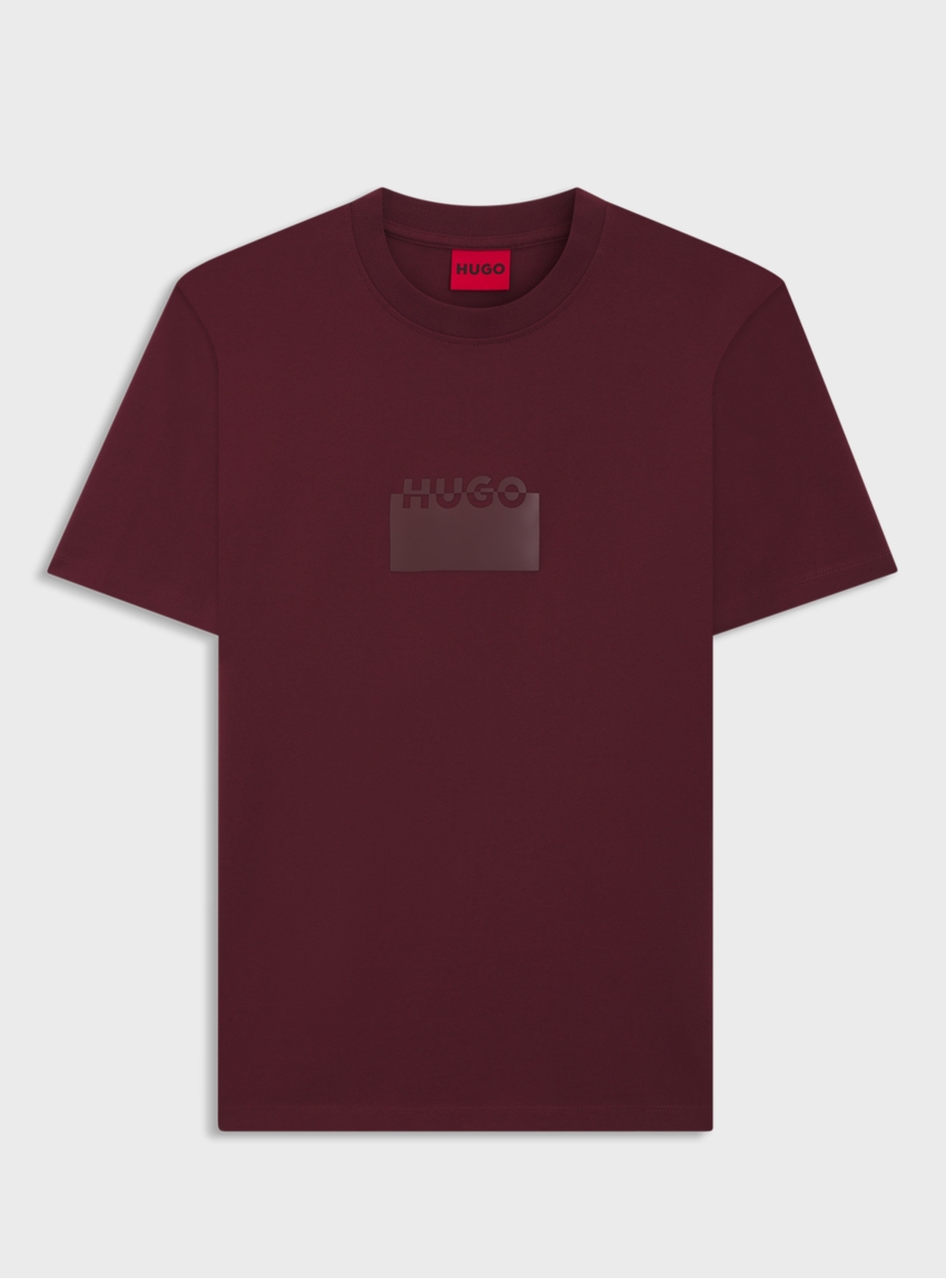 HUGO Cotton-Jersey T-Shirt With Rubber Logo Print Delastio - Bordeaux