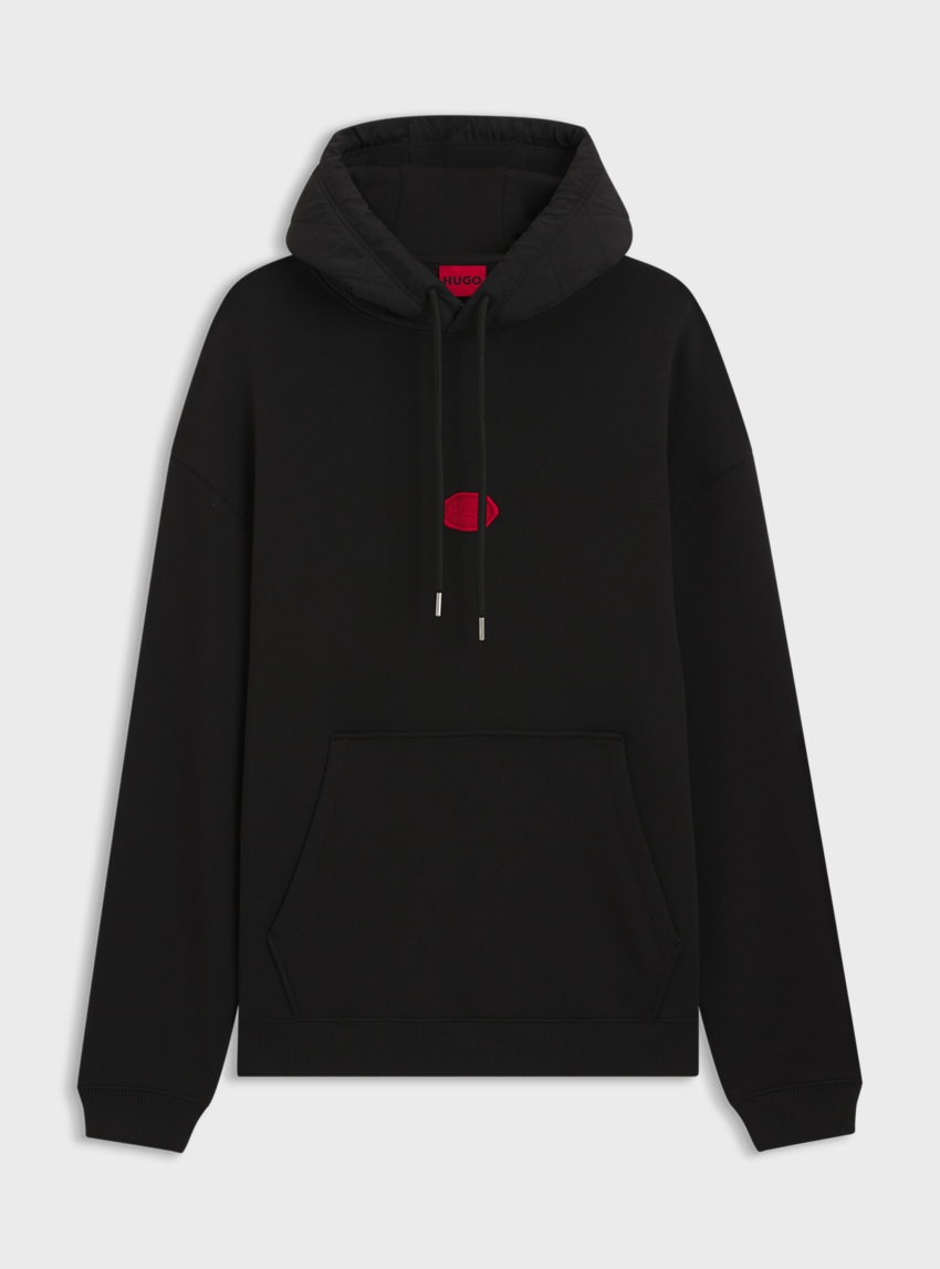 HUGO Cotton-Blend Hoodie With Waxed-Stamp Logo Dilvano - Black