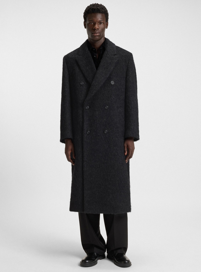 HUGO Double-Breasted Coat In A Relaxed Fit  Manus2541 - Black