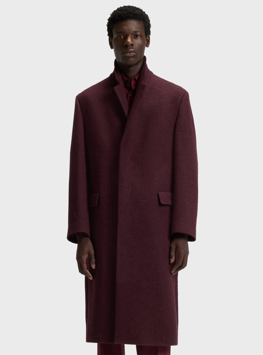 HUGO Donegal-Tweed Coat In A Regular Fit  Mald2541 - Bordeaux