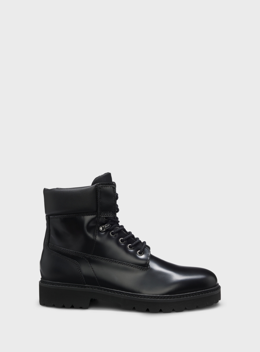 HUGO Cushioned-Collar Half Boots In Leather Draven_halb_bo - Black