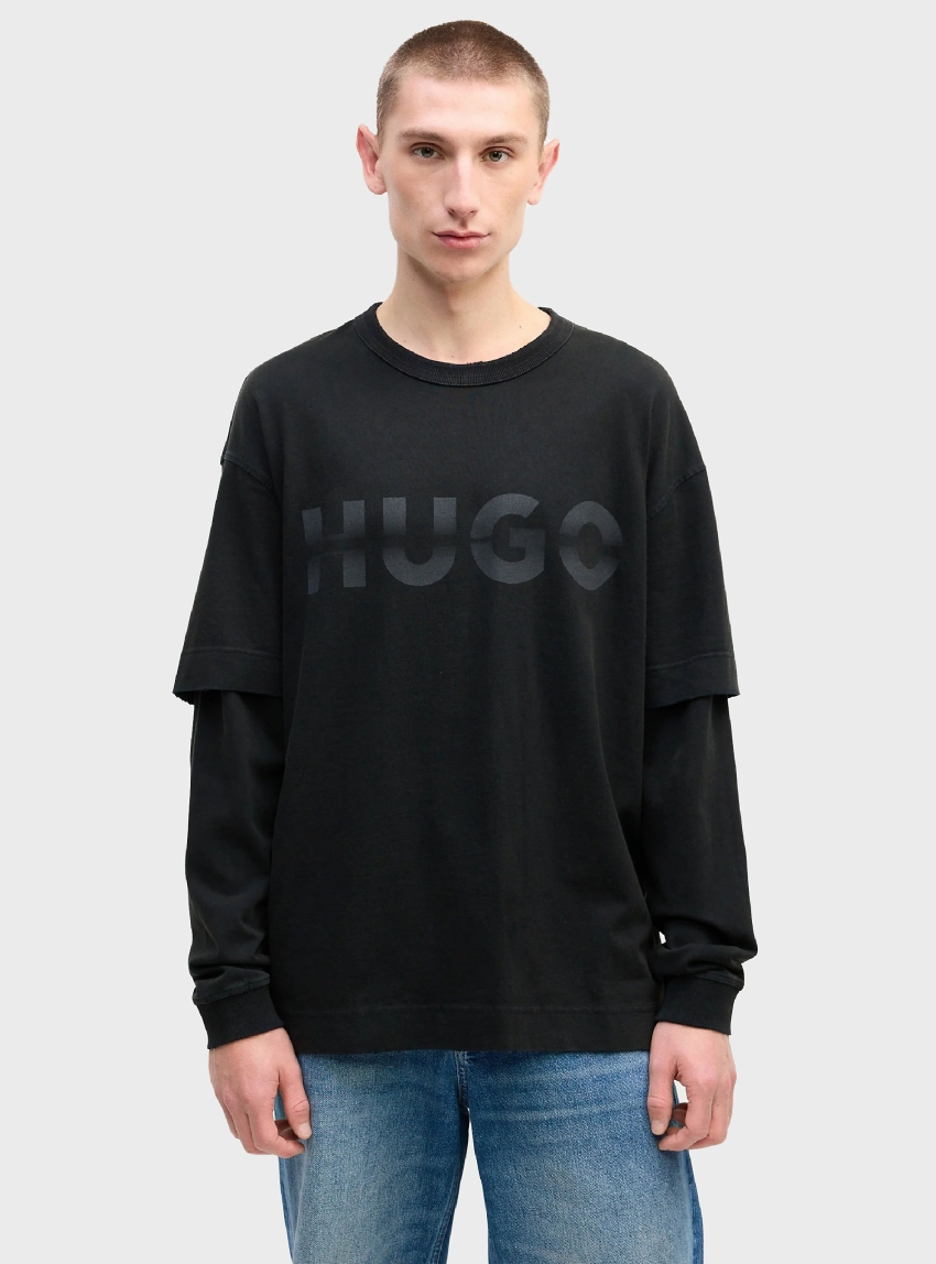 HUGO Loose Fit Long Sleeve T-Shirt Nenzyon - Grey