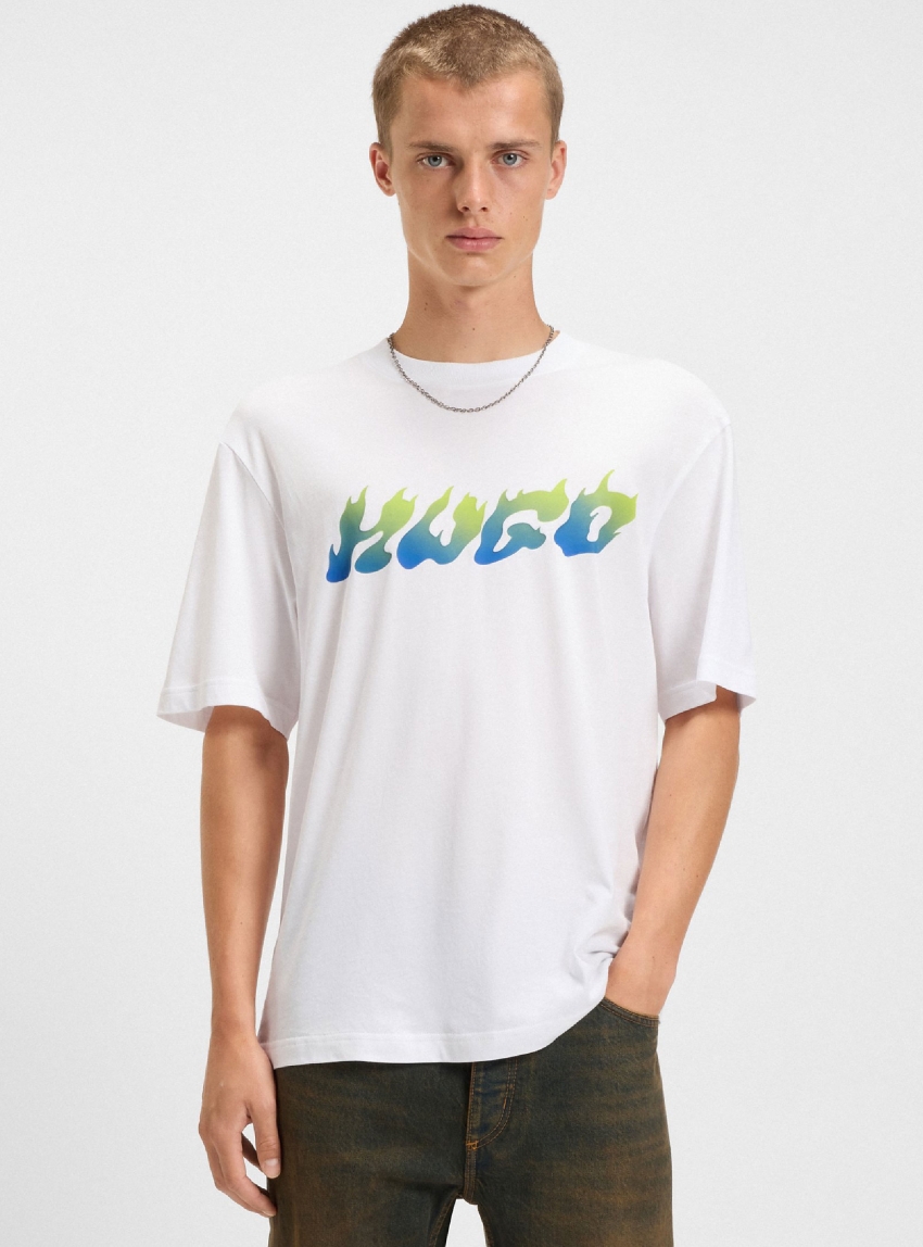 HUGO Printed-Artwork T-Shirt In Cotton Terry Napolux - White