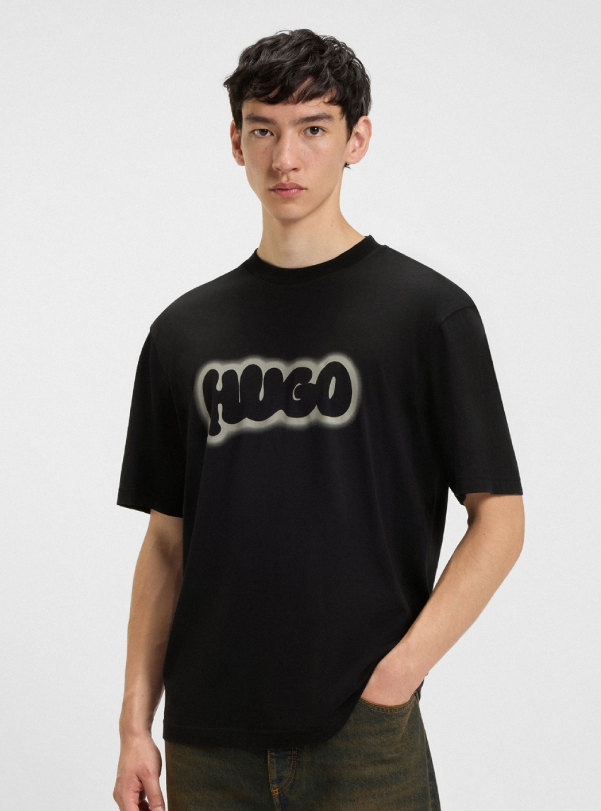 HUGO Logo-Print T-Shirt In Cotton Jersey Nulibax - Black