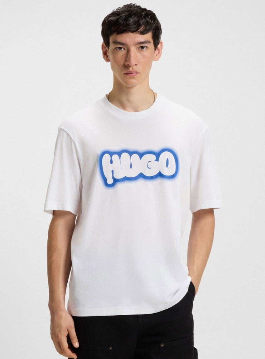 HUGO Logo-Print T-Shirt In Cotton Jersey Nulibax - White