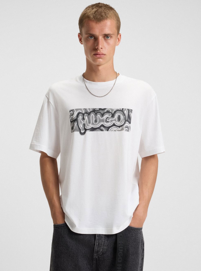 HUGO Logo-Artwork T-Shirt In Cotton Jersey Nedirix - White