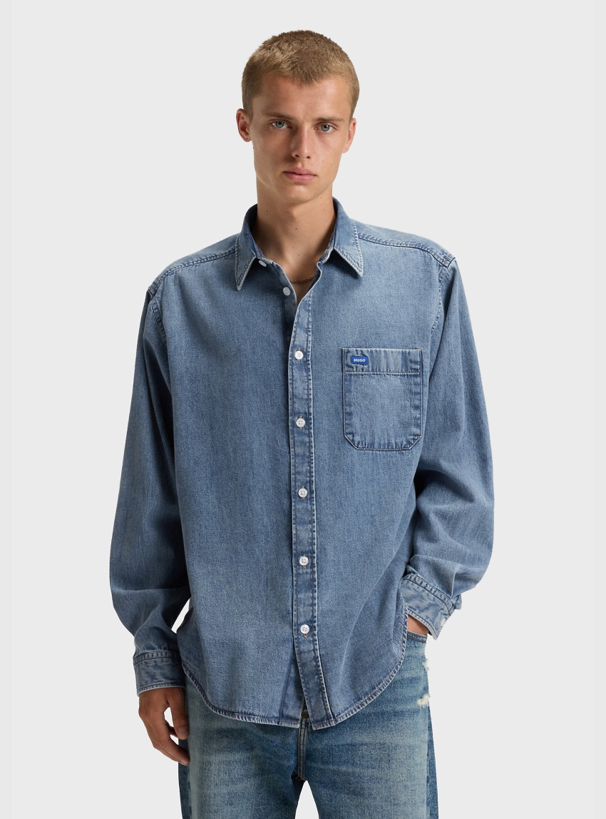 HUGO Oversized-Fit Shirt Ebalto - Medium Aged Denim