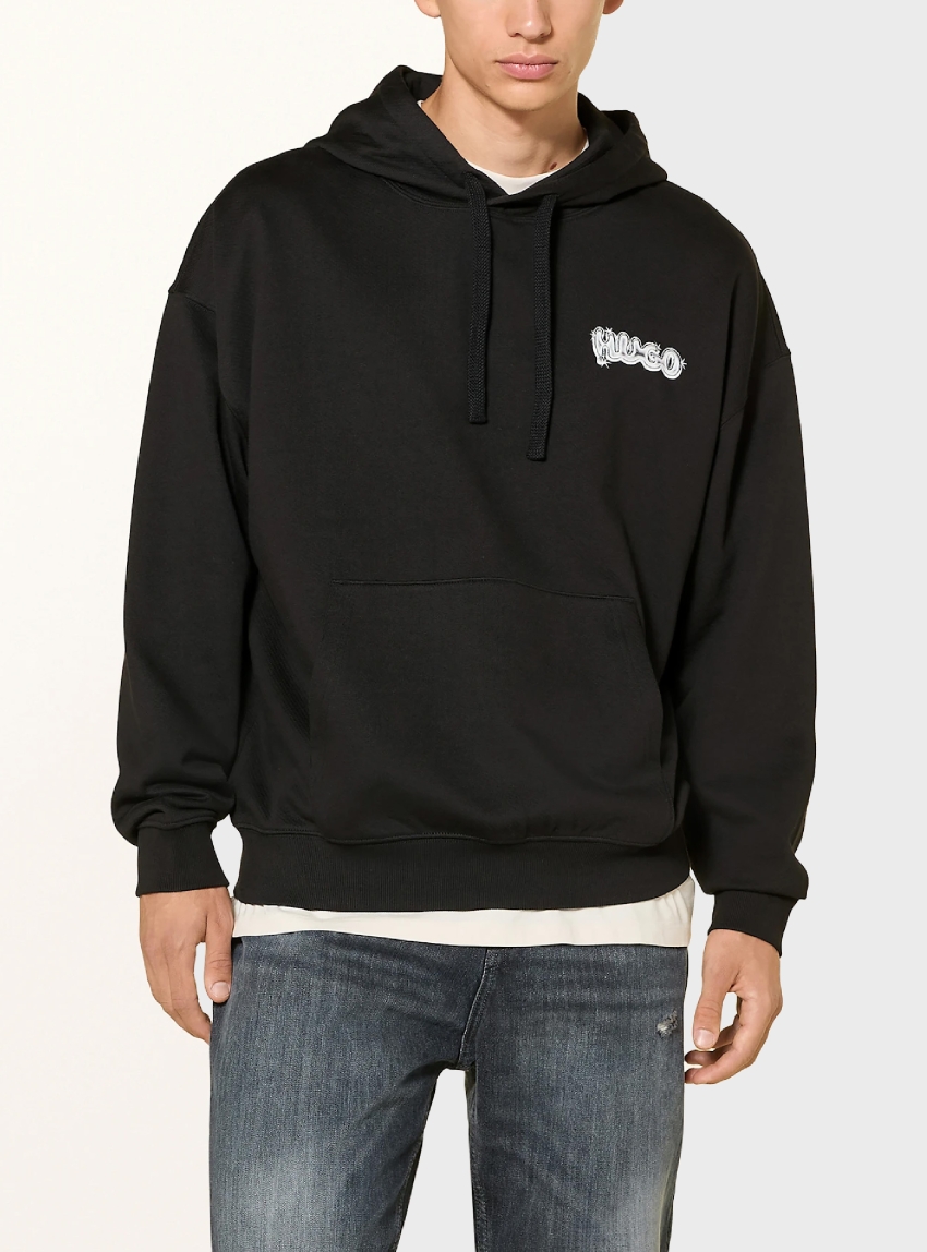 HUGO Loose Fit Hoodie Nyrohood - Black