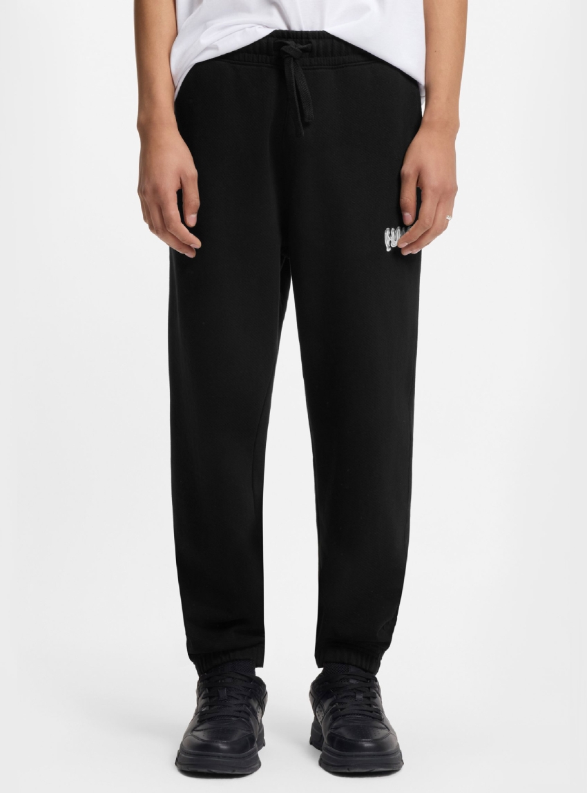 HUGO Logo-Print Tracksuit Bottoms In Cotton Terry Nyrotro - Black